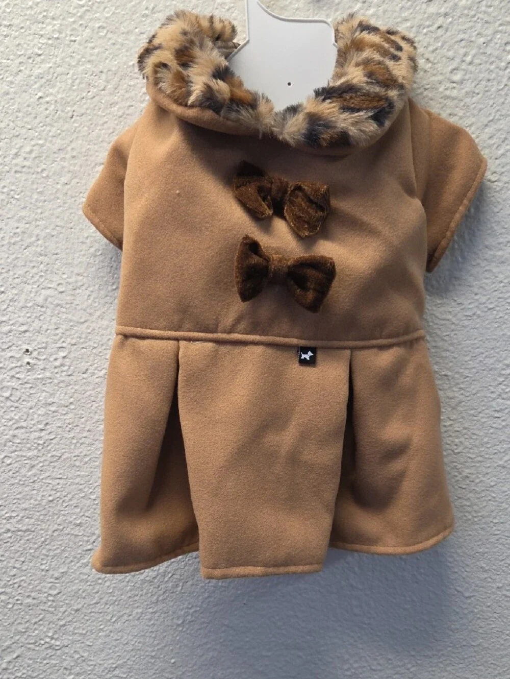 Plush Camel Bow-Accent Faux Fur Collar Dog Dress